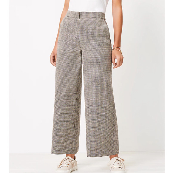 NWT Loft Wide Leg Crop Pants in Houndstooth sz 8 - Picture 1 of 12